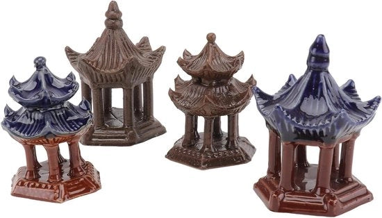 Lanterne giapponesi in pietra da 4 pezzi per decorazione di giardino e acquario con tema asiatico.