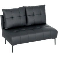 Divano 2 Posti in Finta Pelle Senza Braccioli e Trapuntato a Bottoni, 115x73x83 cm, Nero