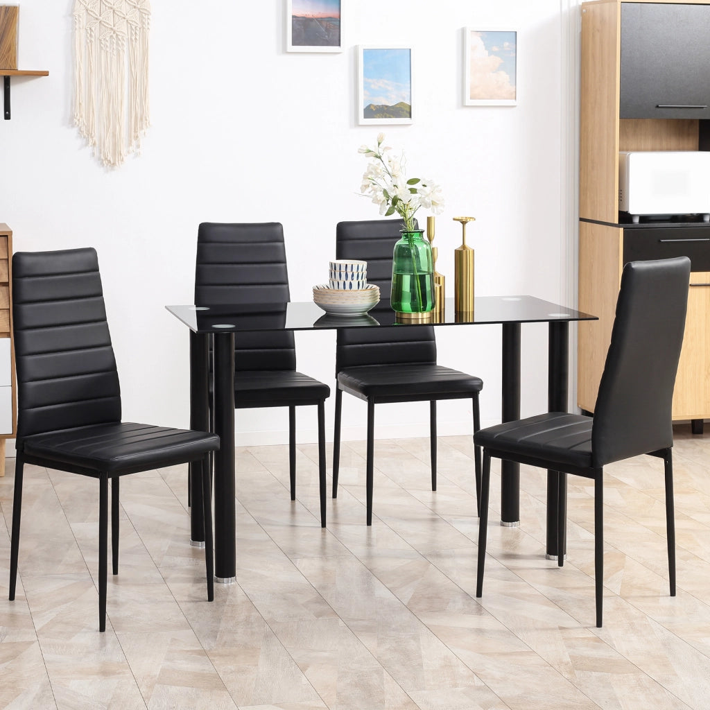 Set tavolo da pranzo allungabile con 4 sedie ¨C zephmum ¨C nero, vetro temperato, metallo