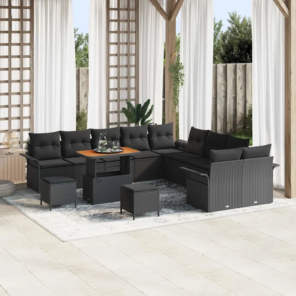 Set Divano da Giardino con cuscino con cuscino 13 pcs Nero