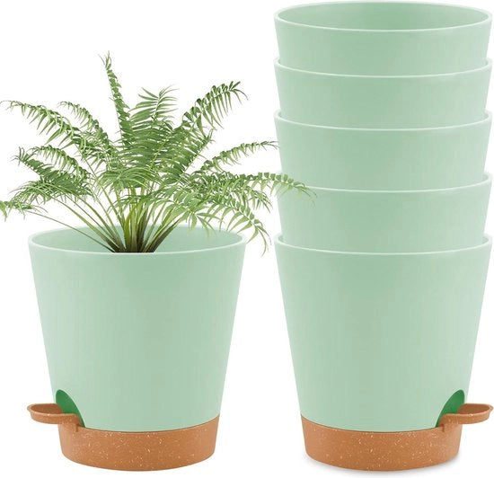 Set di Piantine Autoirriganti in Plastica da 6 - Sistema di Irrigazione - Cesti per Piantine Sferici - Bicchieri per Interno e Balcone - Piantine da Giardino e Piantine Grassicce - 14 cm Verde