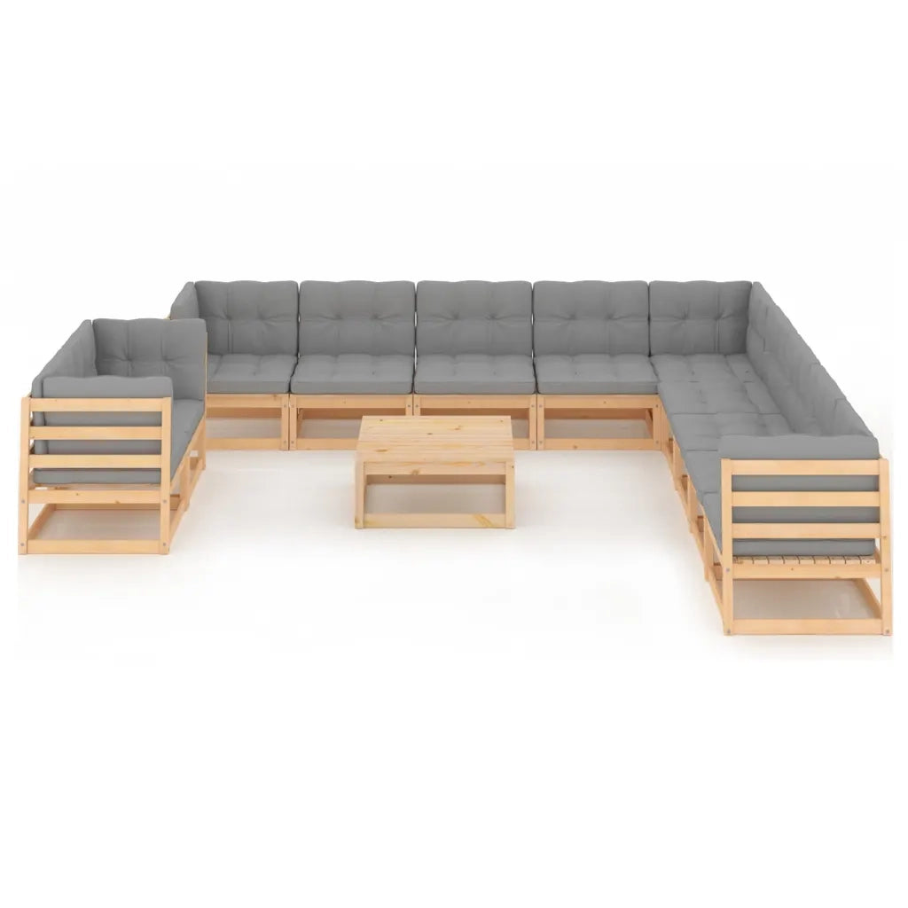 Set Divani Giardino 12 pz con Cuscini in Legno Massello di Pino 3076989