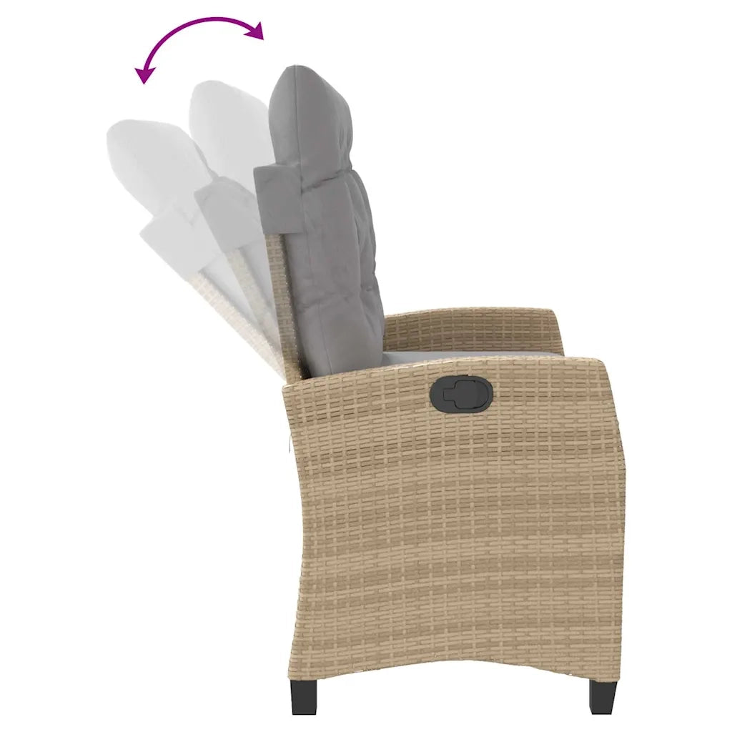 Panca Reclinabile da Giardino con Cuscini-Sgabello-Sedia da esterno Beige in Polyrattan 445703
