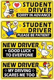 Magnetizzatori per veicoli 4 pezzi - Oca cartoon - Avviso divertente - Etichette magnetiche riciclabili - Facili da sostituire - Resistenza all'usura - Etichette per auto