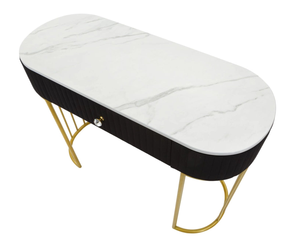 Consolle in metallo dorato, piano in simili marmo bianco 100x43x74cm Montepellier
