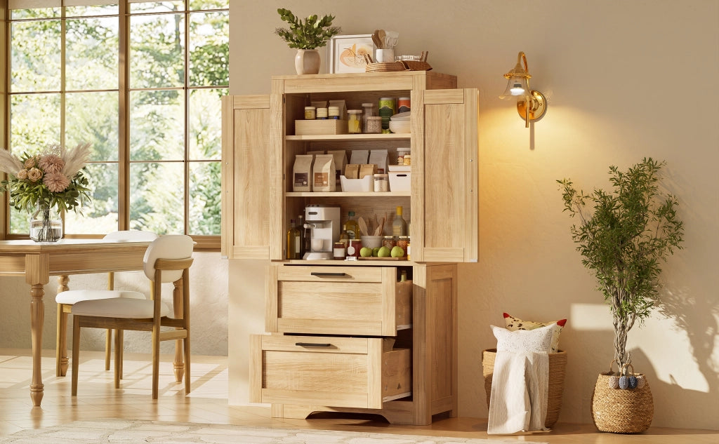 ARMADIO ALTO con 2 cassetti 60x30x128 cm MDF e PB Naturale