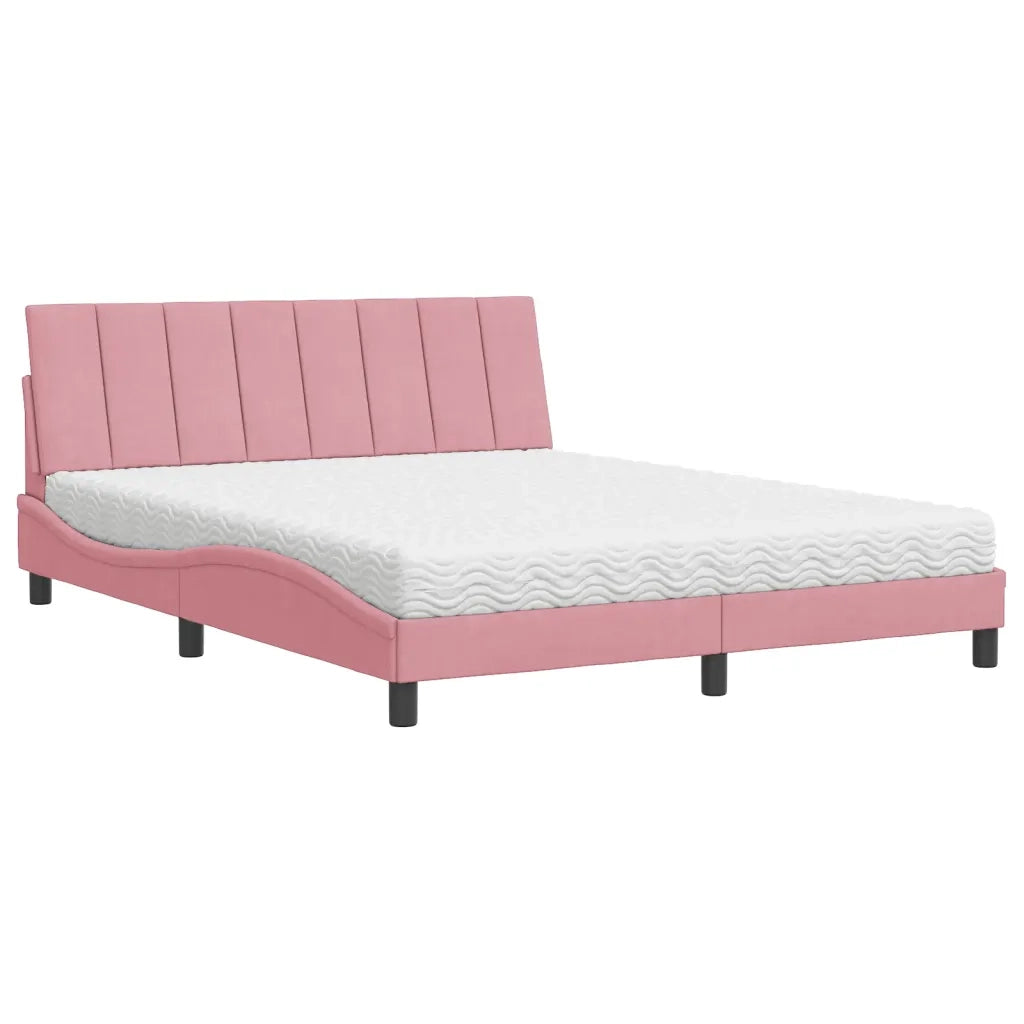 Letto con Materasso Rosa 160x200 cm in Velluto
