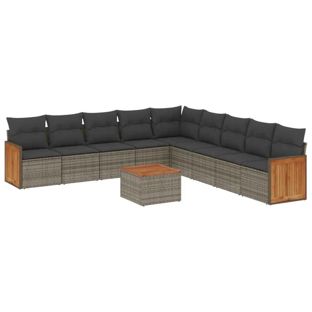 Set Divano da Giardino 10 pz con Cuscini Grigio in Polyrattan 3260149