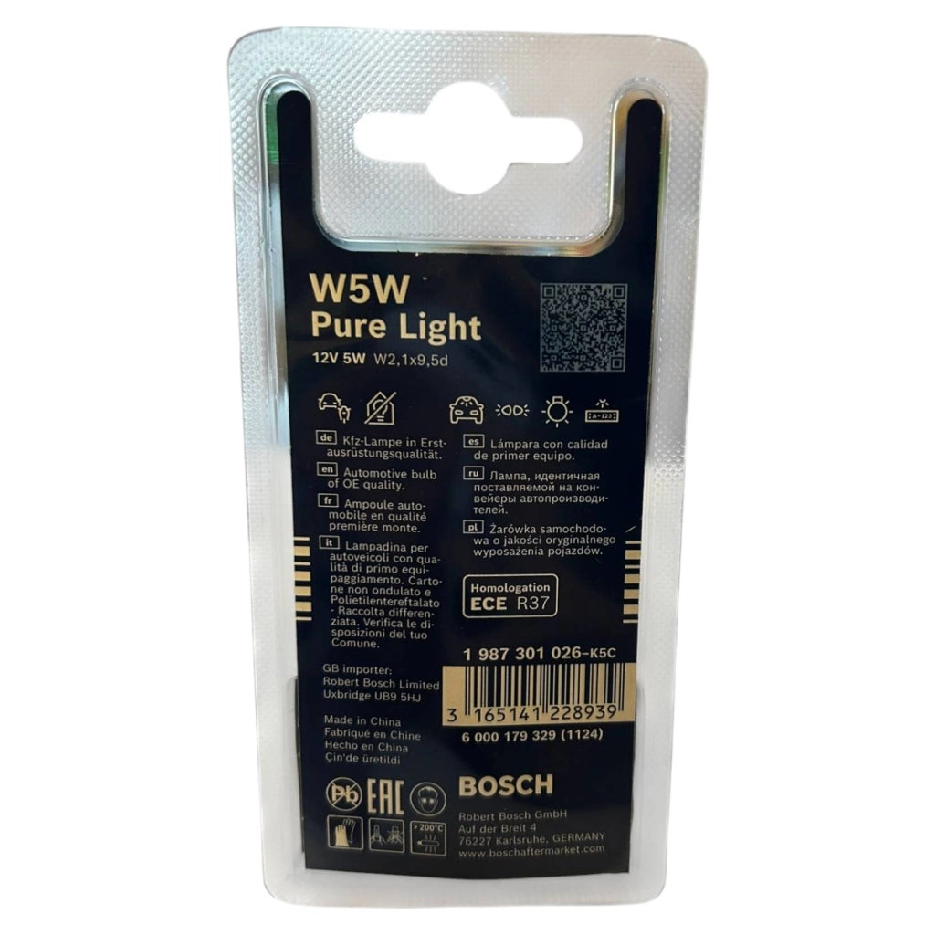 LAMPADINA PER AUTO E MOTO W5W PURE LIGHT