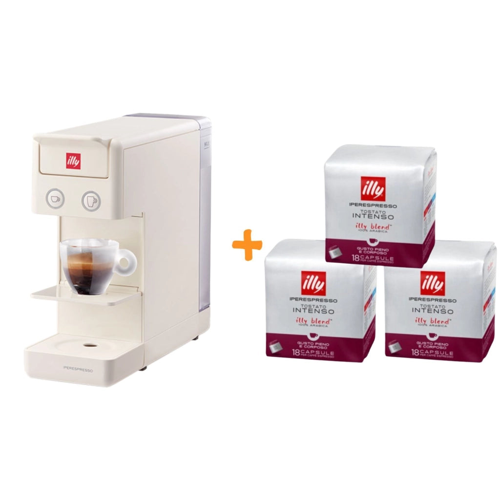 illy Caffe' Macchina da Caffe'  a Capsule Iperespresso Y3.3 Bianco + 54 Capsule INTENSO