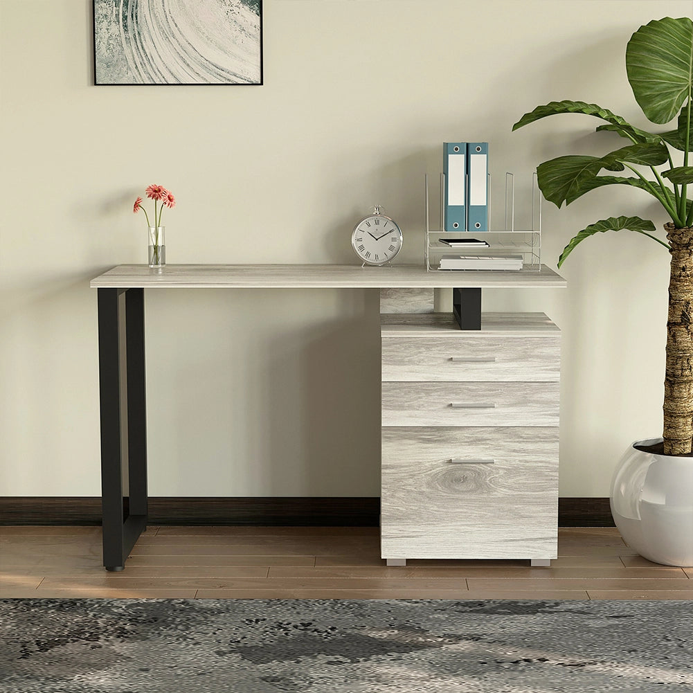 Scrivania con Cassettiera Tavolo Porta Pc Computer Acciaio Legno Ufficio Grigio