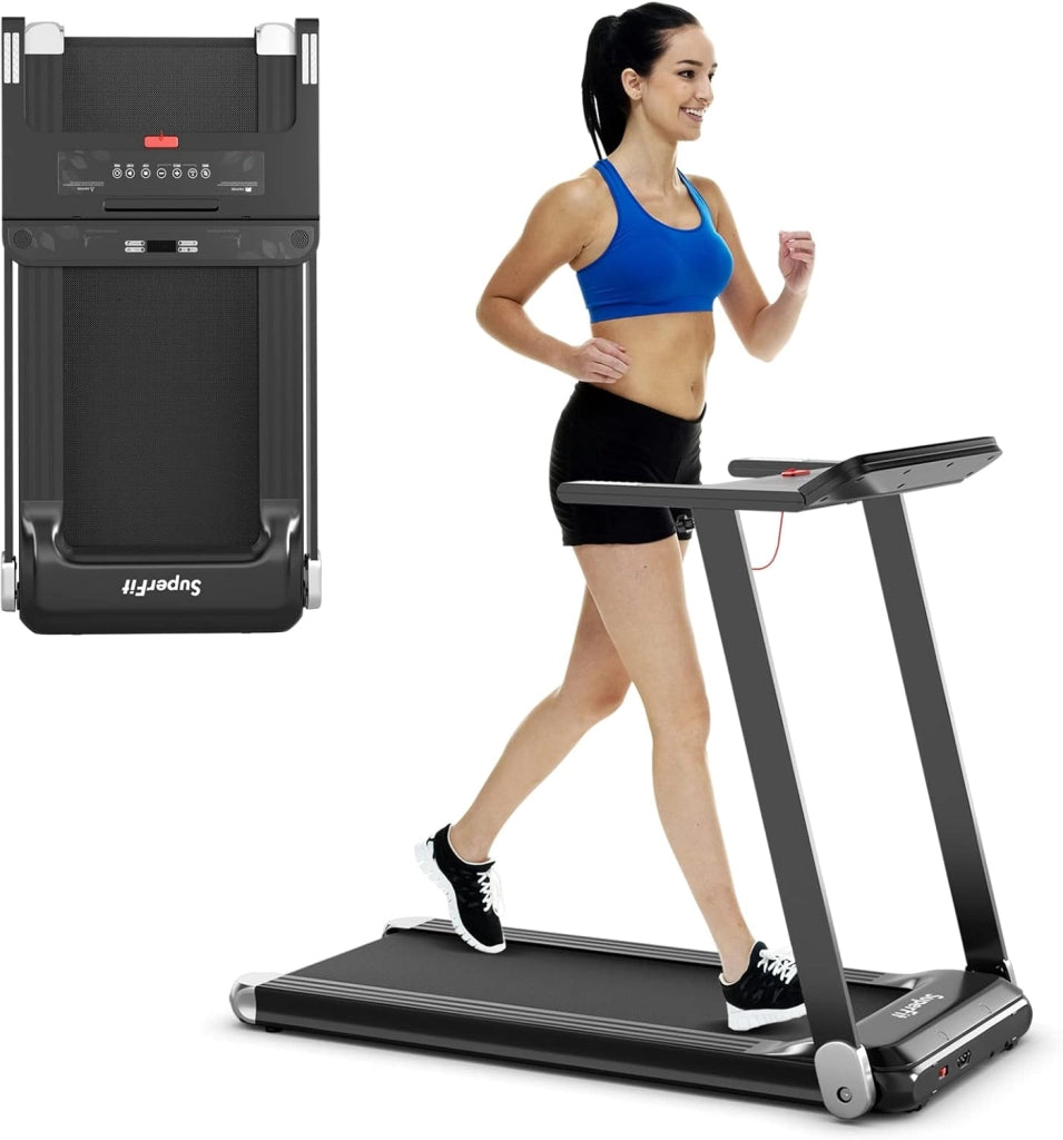 Tapis Roulant Elettrico Pieghevole Salvaspazio, Tapis Roulant con Controllo APP, 12 Programmi Preimpostati, Schermo LED e Porta Dispositivi e Bluetooth, Velocità 1-12 km/h