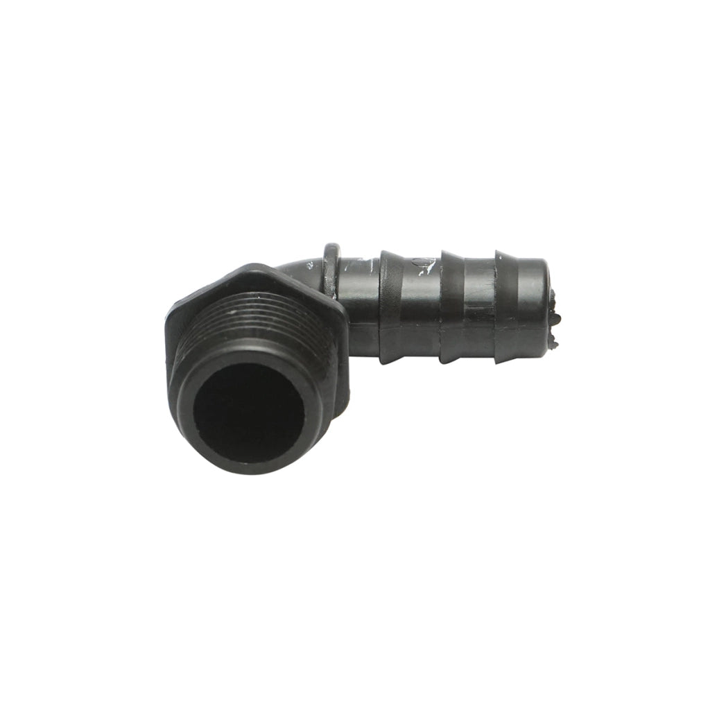 Gomito per tubo di gocciolamento con filettatura esterna D16mmx1/2 per sistemi di irrigazione