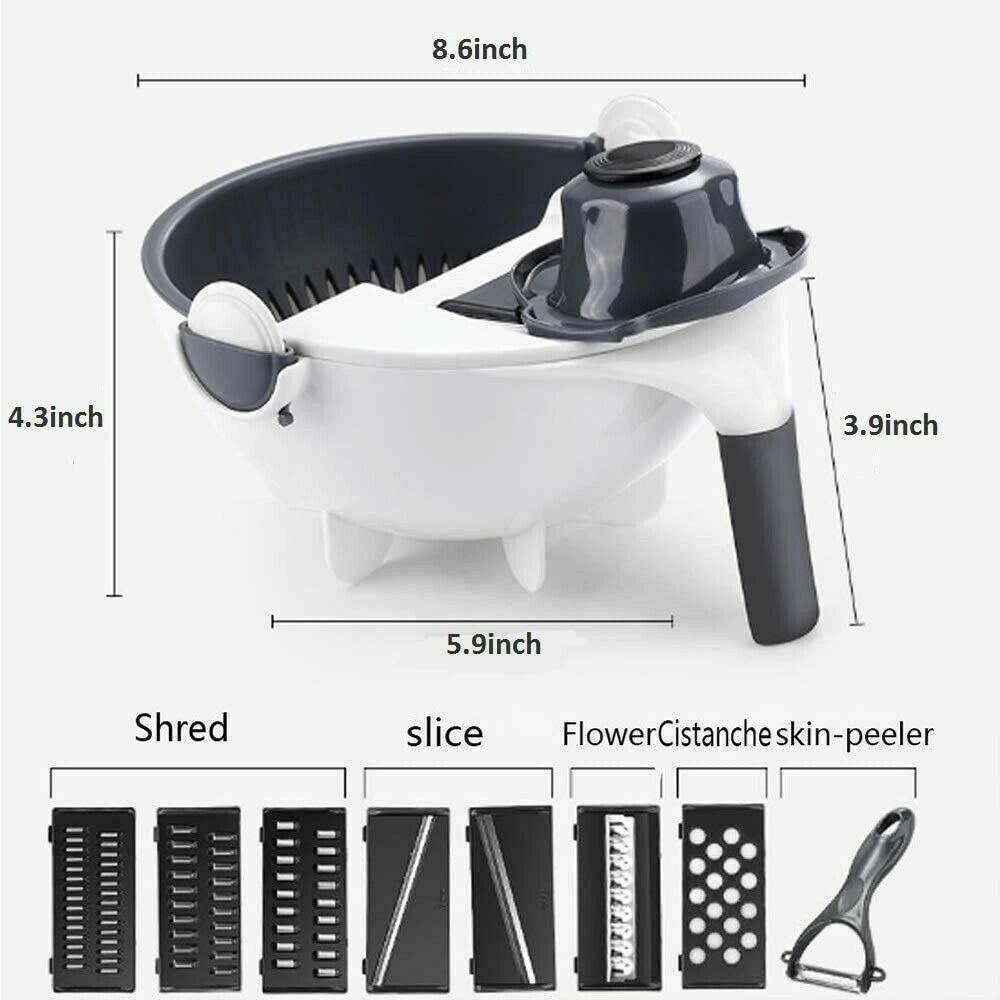 Trade Shop - Taglia Verdure Affettaverdure Multifunzione 9 In 1 Affettatutto Grattugia Inox -