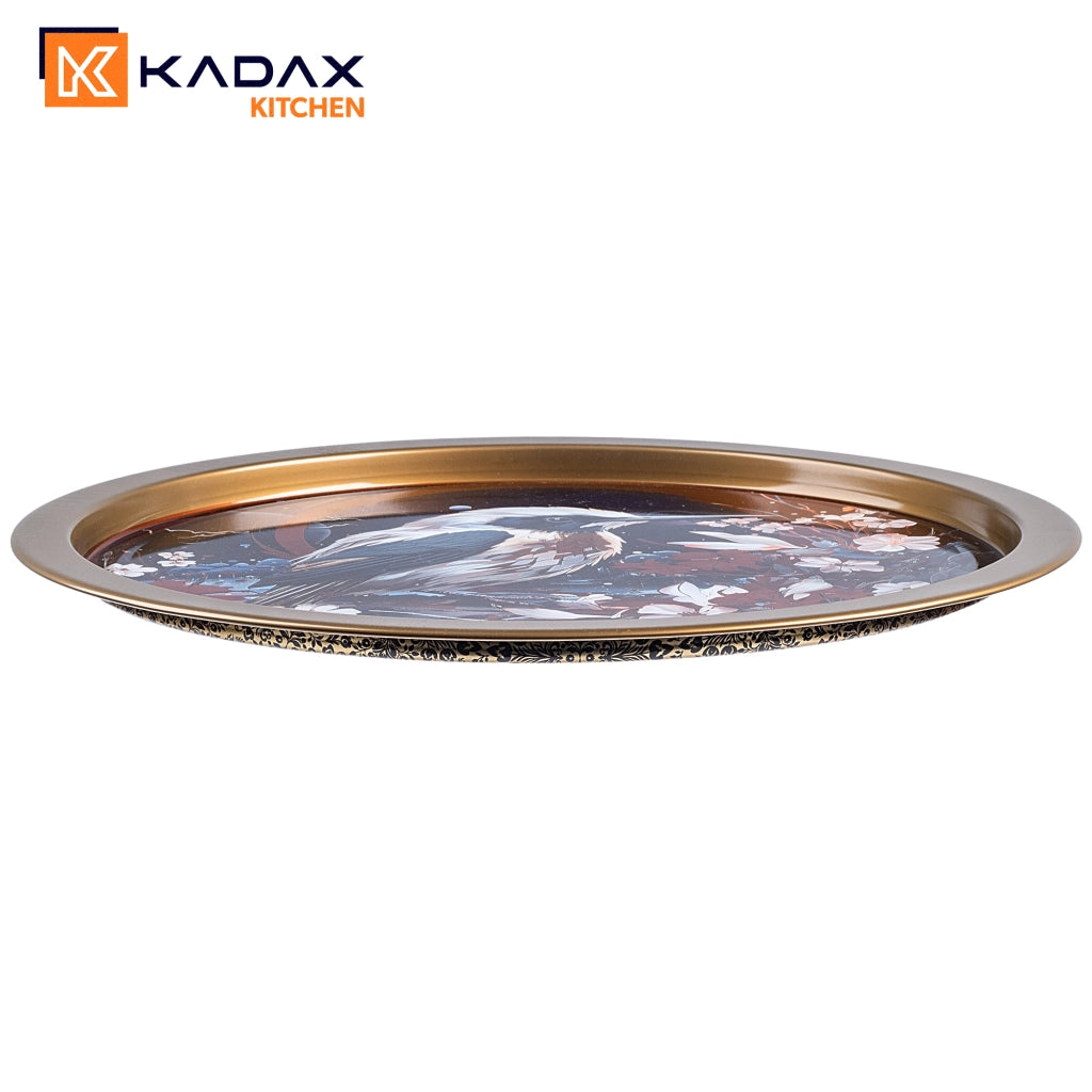 Vassoio decorativo da portata KADAX, rotondo, grande, con uccellino, in metallo, 32,5 cm