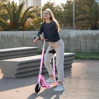 Monopattino Elettrico Pieghevole con Sella, 2 Ruote e Manubrio Regolabile, Bambini 7-12 Anni, 75x37x98cm, Rosa