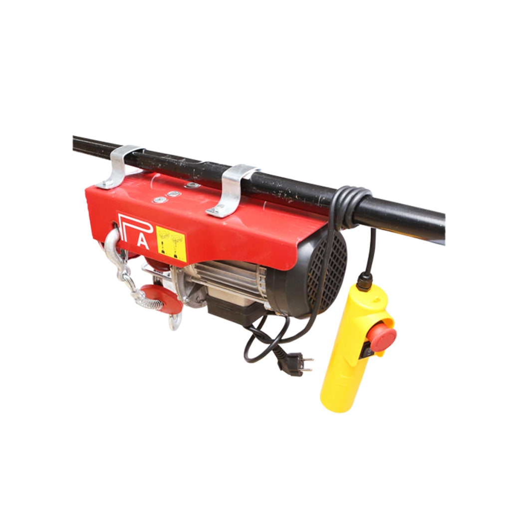 Paranco/gru elettrica 220V/50Hz 850W, carico massimo 200/400kg, velocità di sollevamento 5-10m/min, altezza di sollevamento 6-12m, protezione IP40