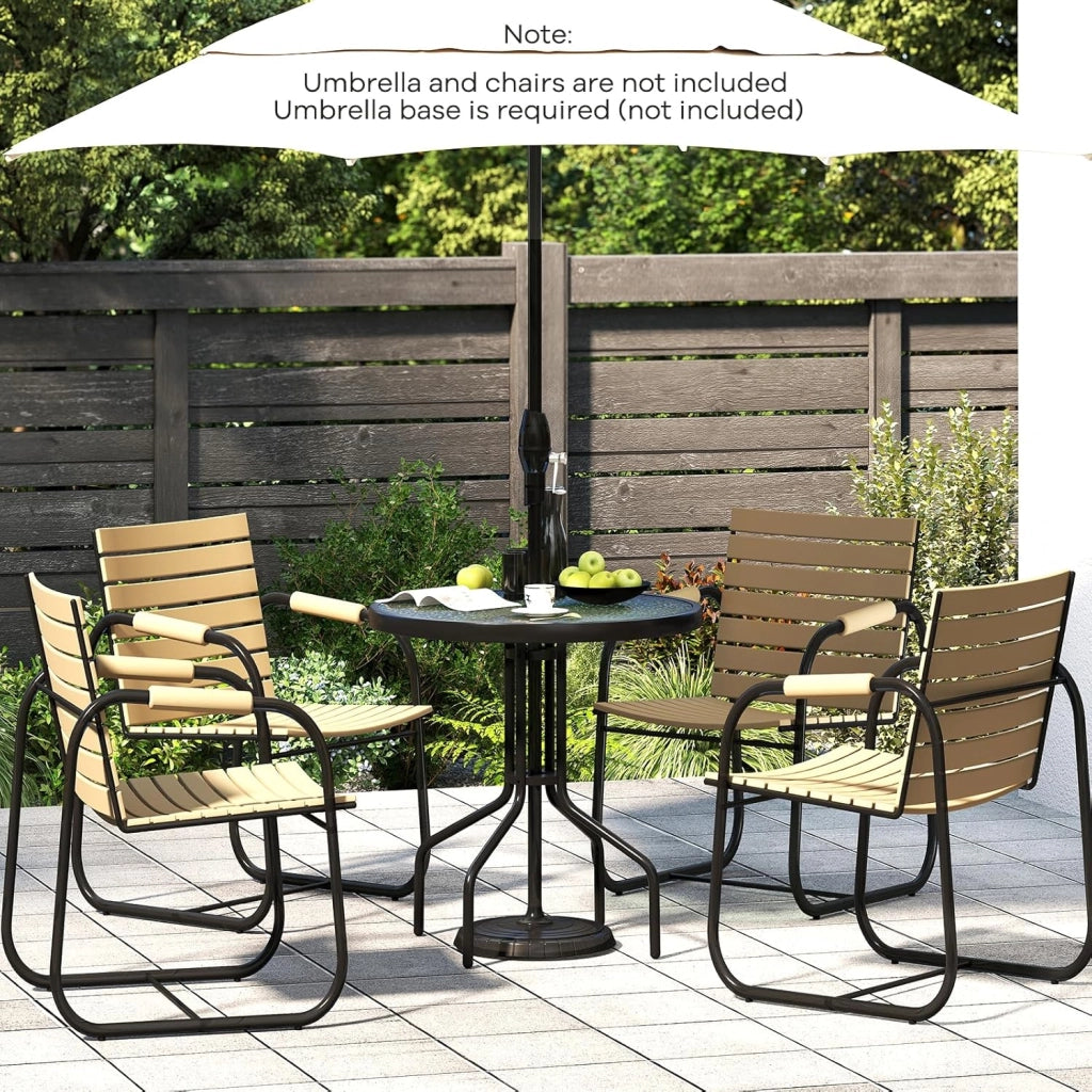 Tavolo da giardino in vetro temperato, tavolo da pranzo con foro per ombrellone, 4 cm, tavolino rotondo con telaio in metallo, per balcone, terreza, diametro 70 cm