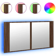 Armadietto Specchio | Armadio da bagno con LED Rovere Marrone 90x12x45cm Acrilico