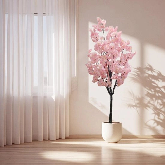 Pianta di ciliegio artificiale, albero di 150 cm con fiori rosa, pianta in vaso Pianta di ciliegio artificiale per interni, matrimonio, festa, giardino, decorazione ufficio