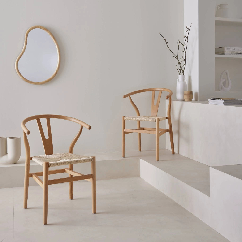 Set 2 sede in legno con seduta in corda, marrone naturale