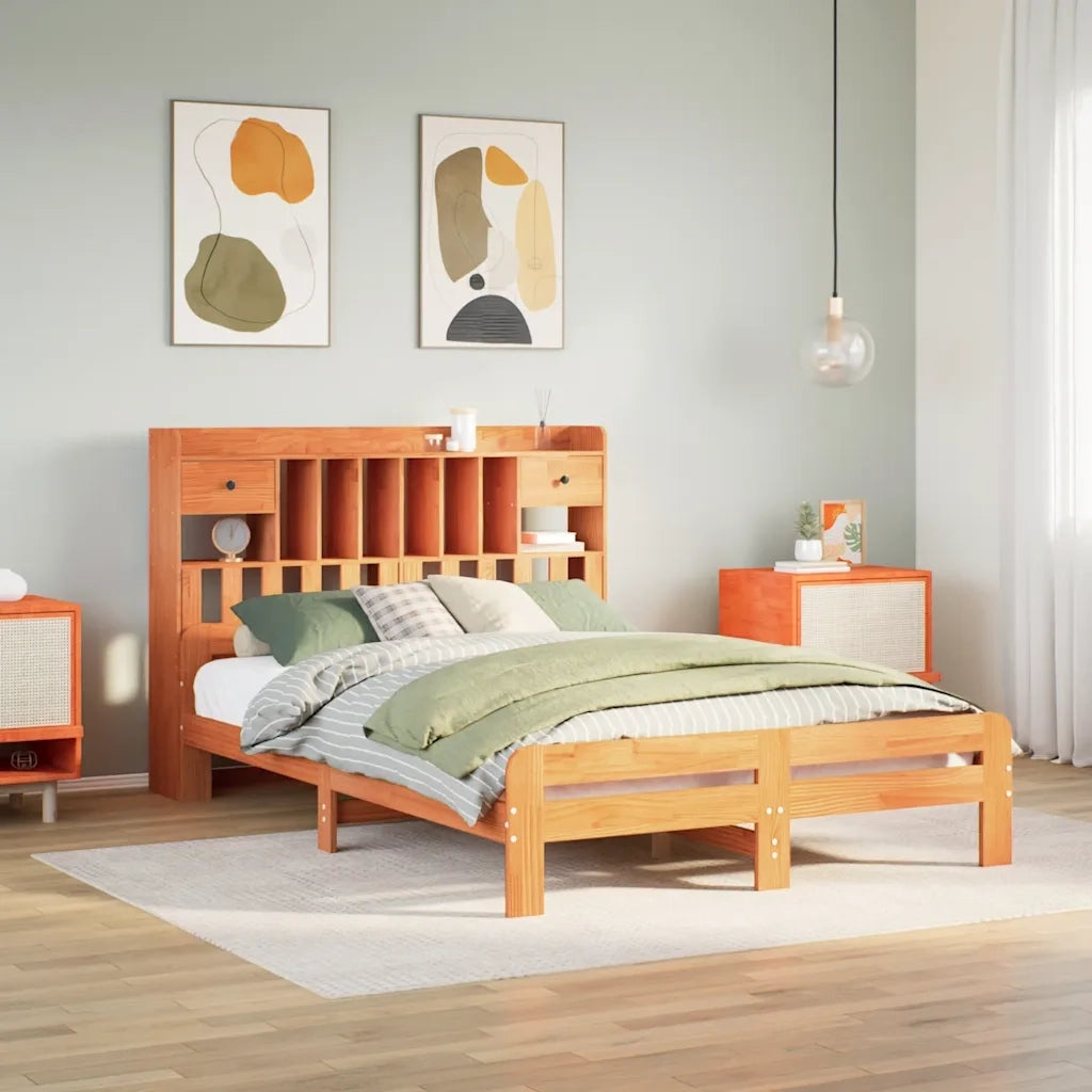 vidaXL Letto Libreria senza Materasso Marrone Cera 150x200 cm in Pino