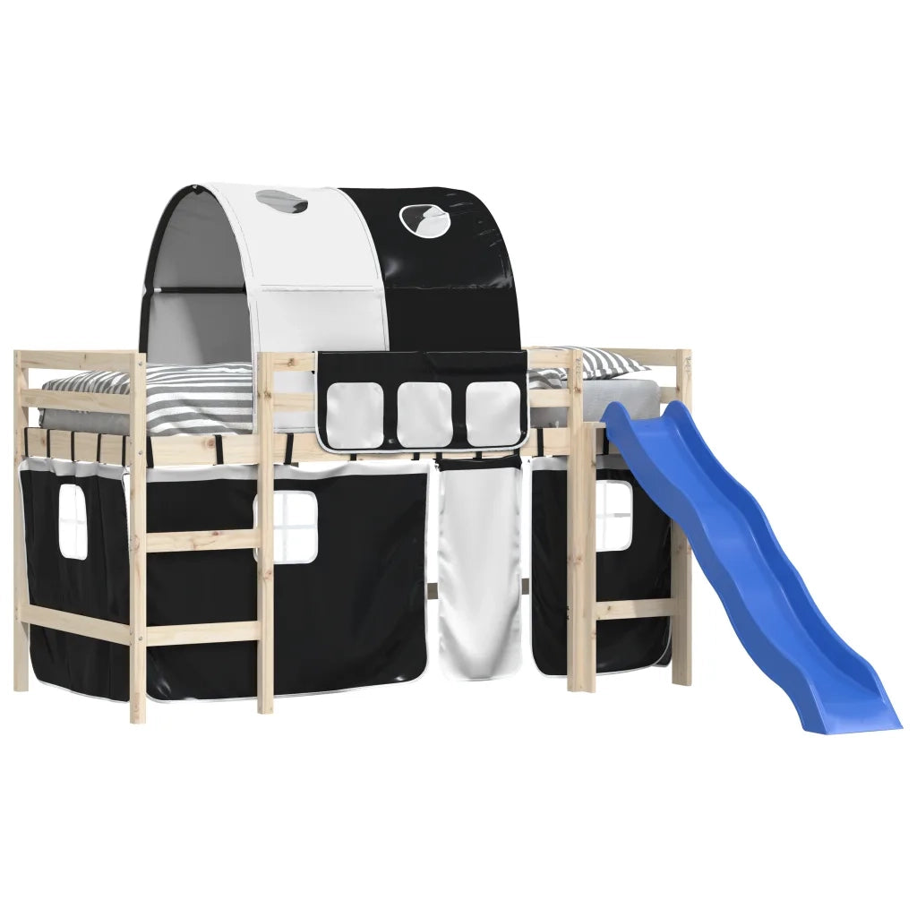 Tende per Letto a Soppalco con Tunnel Bianco e Nero Poliestere 835916