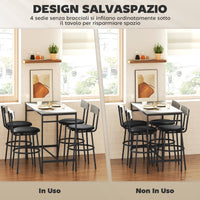 Set Tavolo Alto e 4 Sgabelli da Bar in Stile Industriale in MDF e Acciaio Grigio Cemento