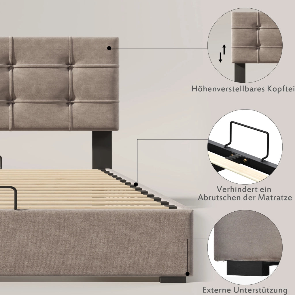 Letto matrimoniale 140x200 cm con materasso e vano contenitore