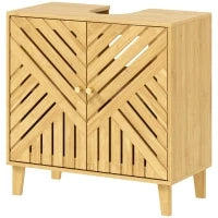 Mobile sottolavabo in Bambù con 2 Ante Doghe e Scaffale Regolabile per Lavabo senza Base 60x30x60 cm Naturale