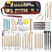 Set di 43 pezzi di strumenti per modellare ceramica con tasca a tracolla, adatti a principianti, professionisti e studenti, per la modellazione dell'argilla e la decorazione.
