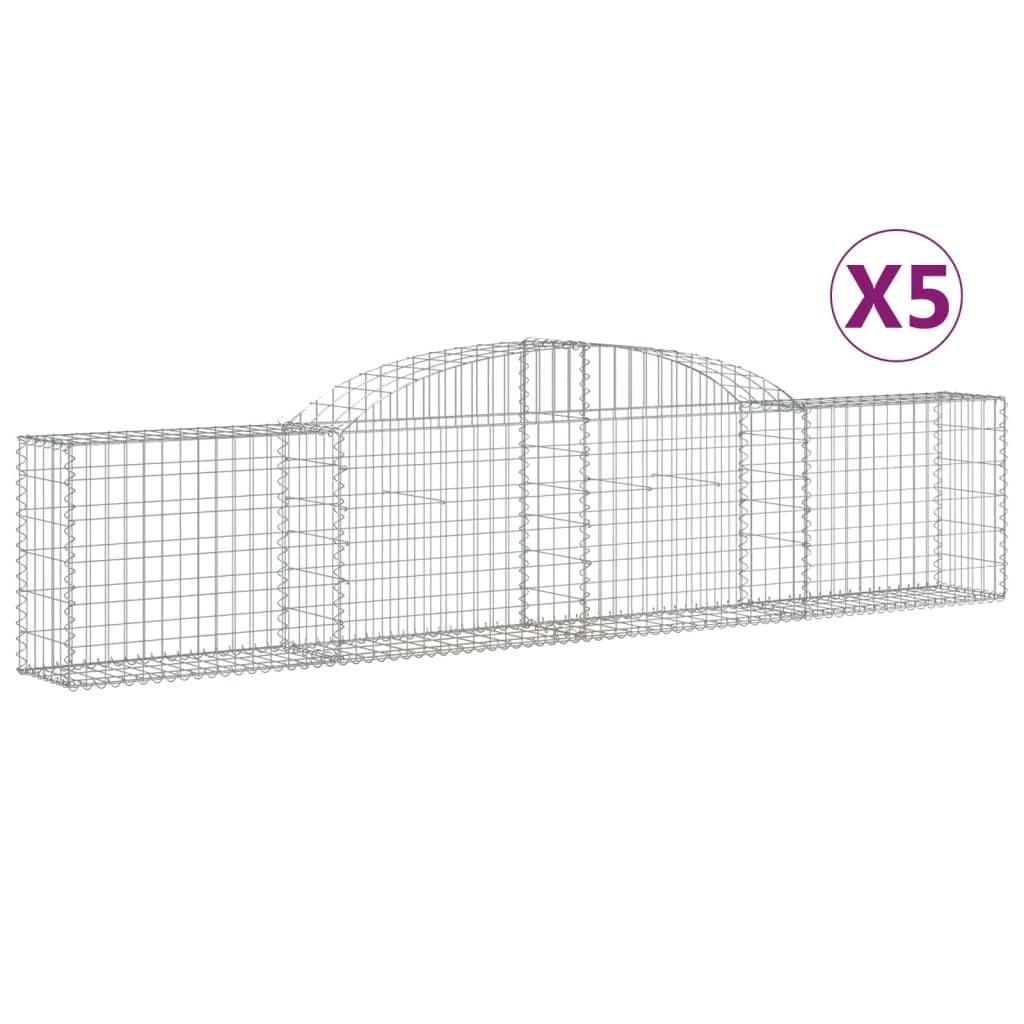 Cestini gabbioni recinzione a gabbia muro di contenimento ad arco 5 pezzi 300 x 30 x 60/80 cm ferro zincato argento 02_0040909