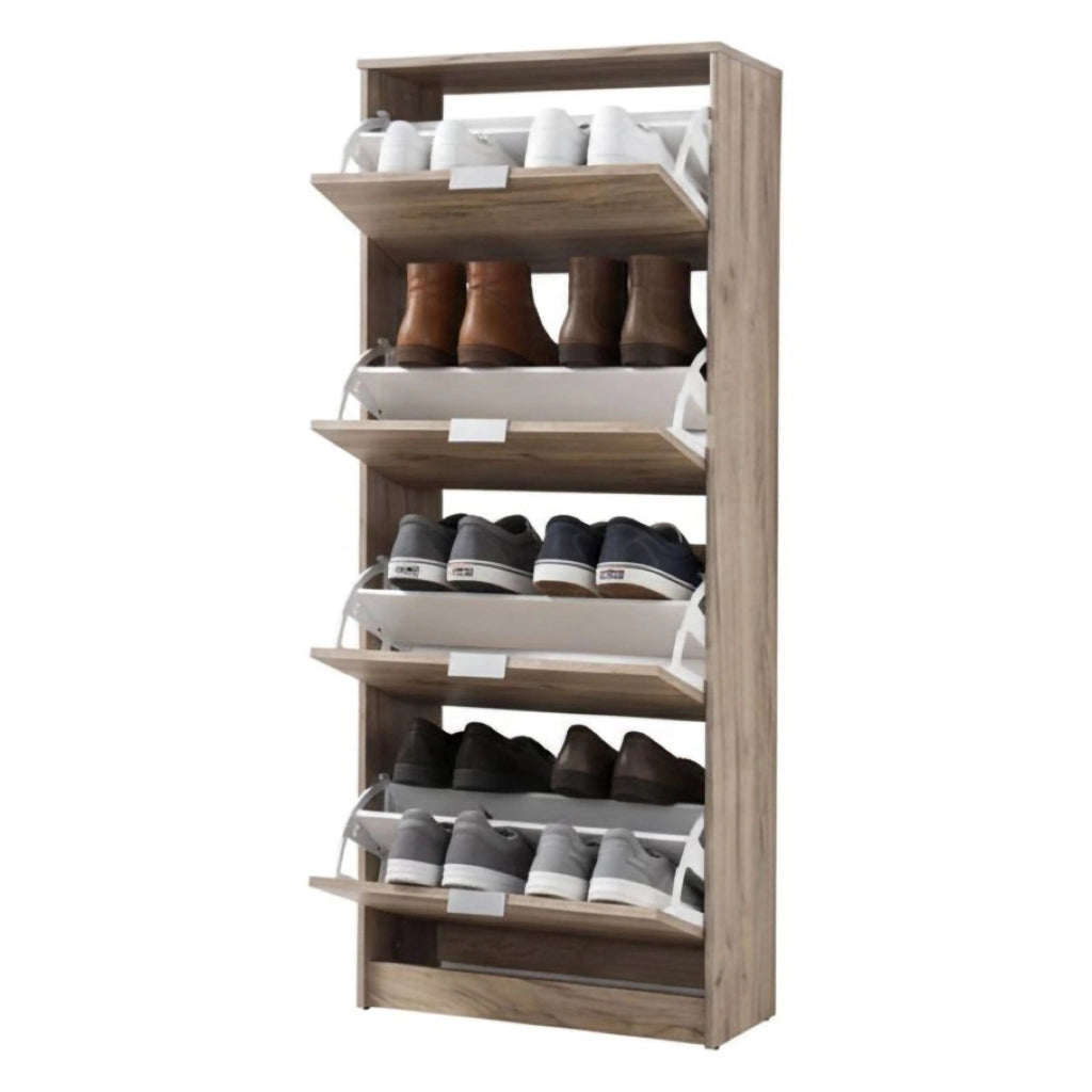 Mobile Portascarpe Santina, Scarpiera 8 Ripiani, 67x28x155.5h cm Marrone Rovere Grigio
