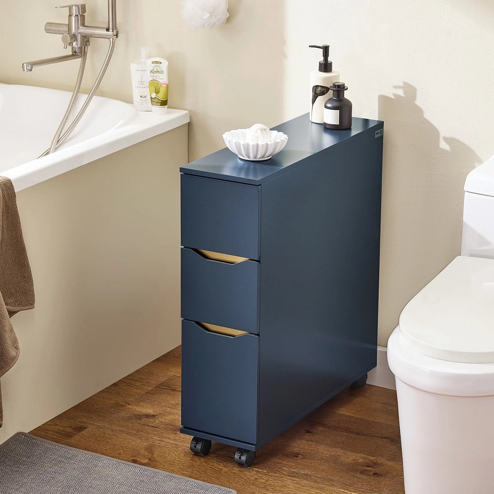 SoBuy Mobiletto Bagno Salvaspazio 20cm con 3 Cassetti e Scomparto Laterale Mobile Bagno con Ruote Cassettiera Armadietto Bagno per Spazi Ridotti Cucina o Lavanderia 60x20x70cm BZR191-B