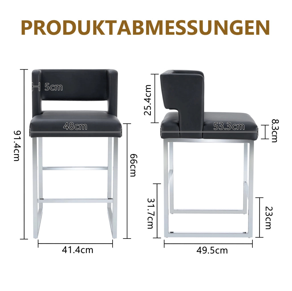 Sgabello da bar 91.4 cm con seduta imbottita in PU; gambe in metallo; nero e argento