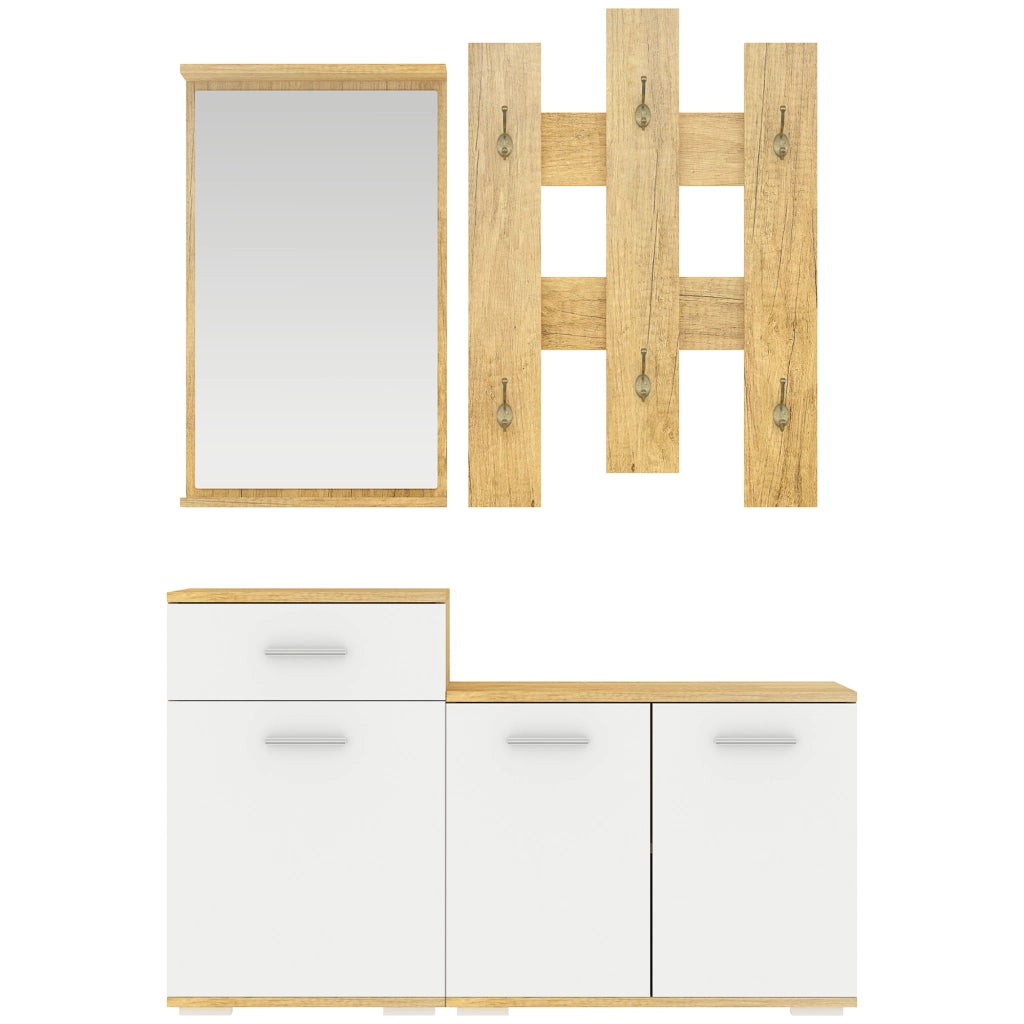 Set Ingresso 3 in 1 Appendiabiti Muro Specchio Scarpiera Panca ¨C Xylo ¨C Legno