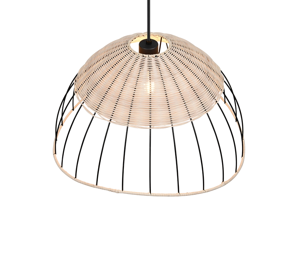 Lampada a sospensione, rattan e metallo, naturale e nero, D 48 cm, Sandrine