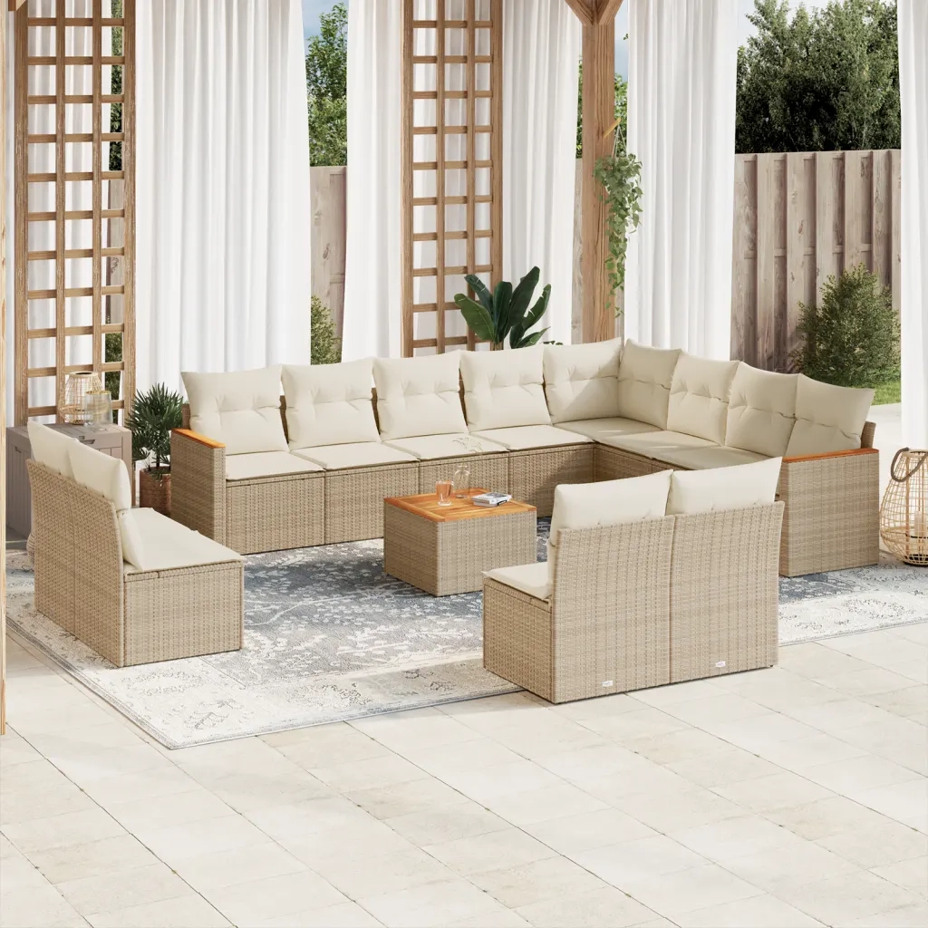Set Divano da Giardino 13 pz con Cuscini Beige in Polyrattan 3258880