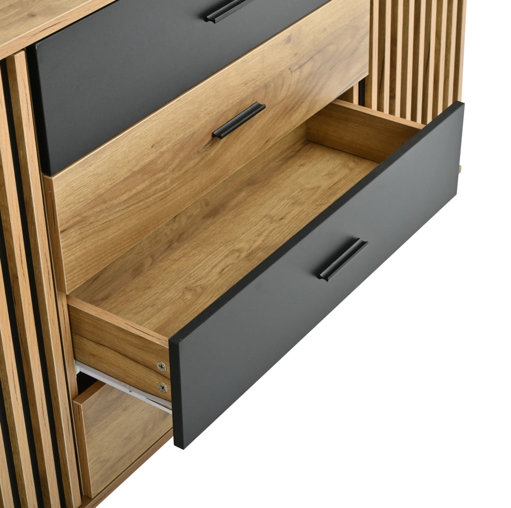 Credenza 140x35x70 cm in MDF, 4 cassetti e 2 ante