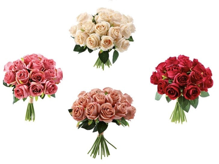 Set Bouquet Fiori Artificiali 18 Fiori Rose 30 cm 4 Colori