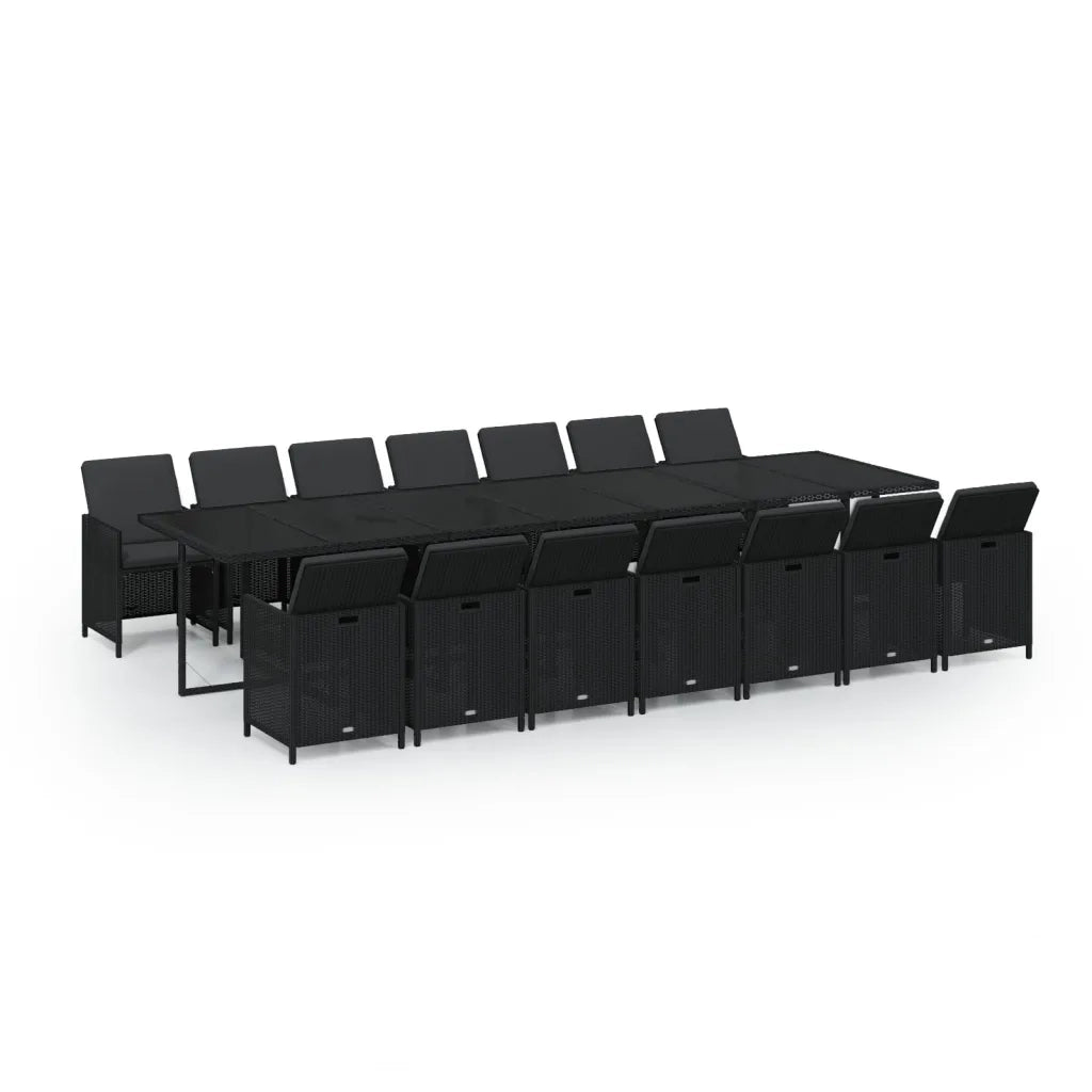 Set Pranzo da Giardino 15 pz con Cuscini in Polyrattan Nero 3095639