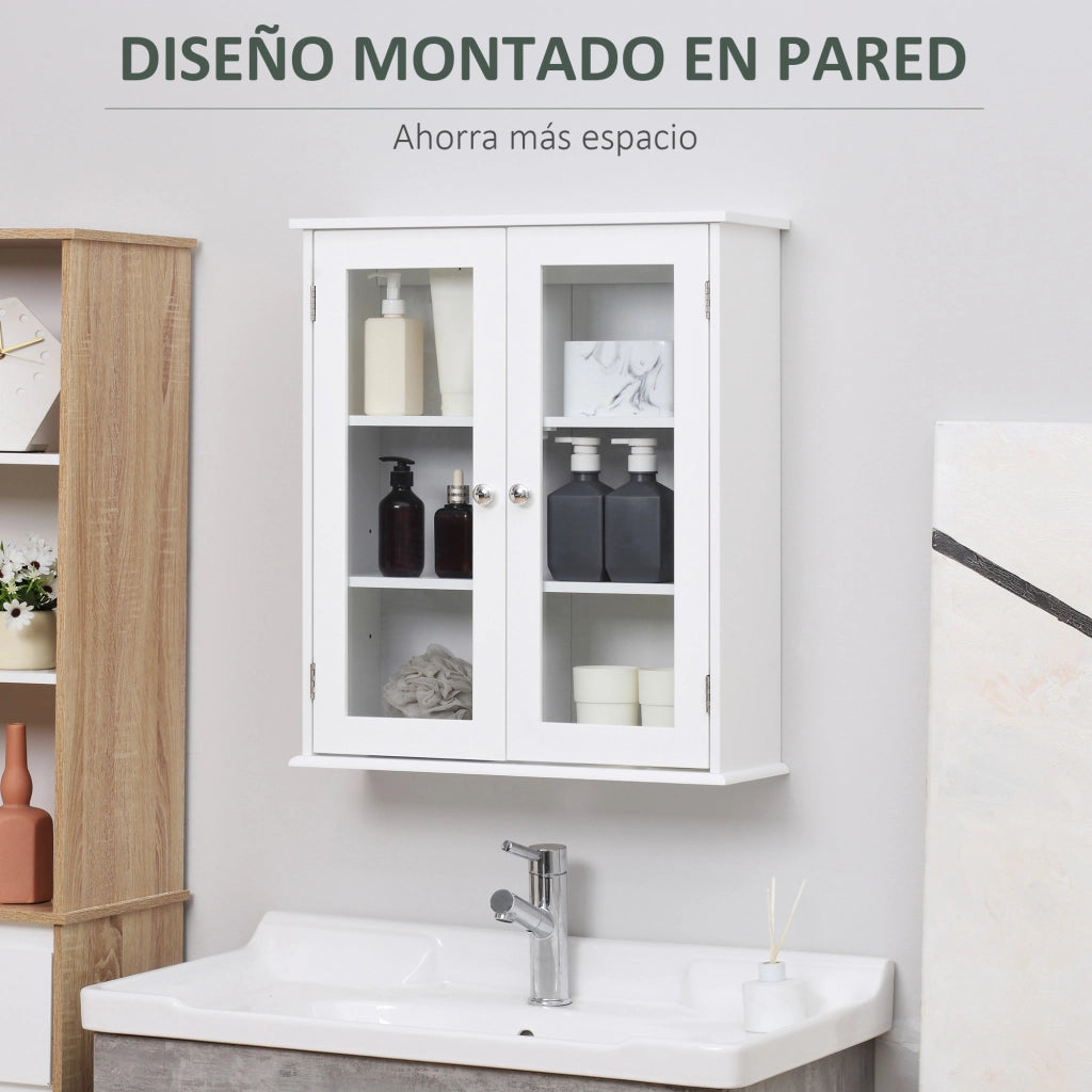 Mobile bagno pensile con ante a vetro ¨C zephmum ¨C 55x20x65 cm bianco