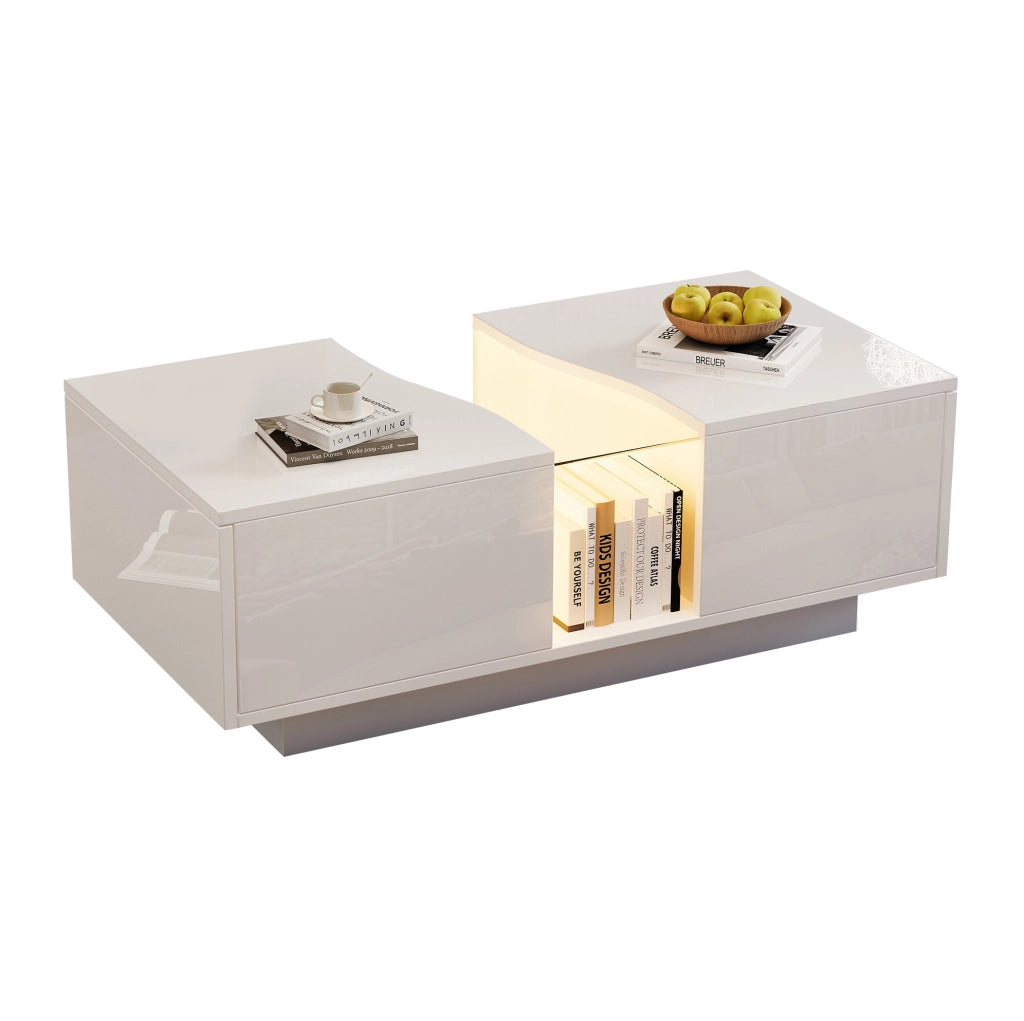 Tavolino da caffè LED bianco con 2 cassetti 100x50 cm