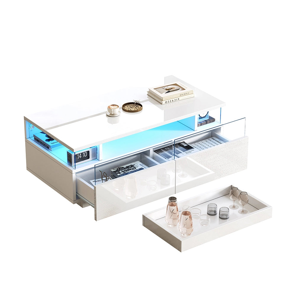 Tavolino moderno - Xylo - 90x45cm vetro temperato LED bianco