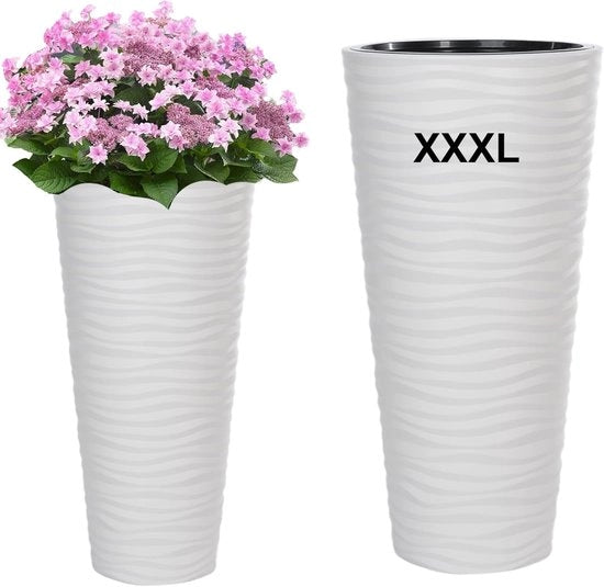 Vaso di Fiori con Effetto 3D con Ciotola Rimovibile - Bianco - 40 x 79 cm