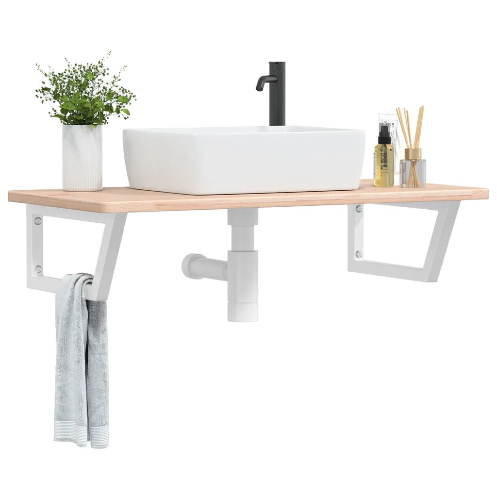 vidaXL Ripiano a Parete per Lavabo in Acciaio e Massello di Rovere
