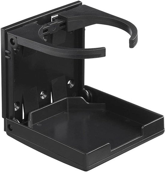Supporto per tazza pieghevole e regolabile per auto, camper e caravan - Fissaggio a vite e ad adesivo - Morsetto regolabile (58-98 mm) (nero)