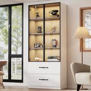 Vetrina LED con Libreria e Cassetti ¨C Xylo ¨C Vetro Temperato, Cornice Alluminio, 60x40x160 cm
