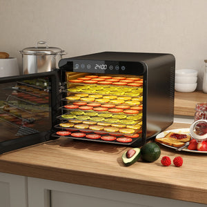 Disidratatore per cibo essiccatore in acciaio inox con 7 vassoi-Disidratatore timer 24 ore e temperatura da 30-75¡æ accessori inclusi Argento