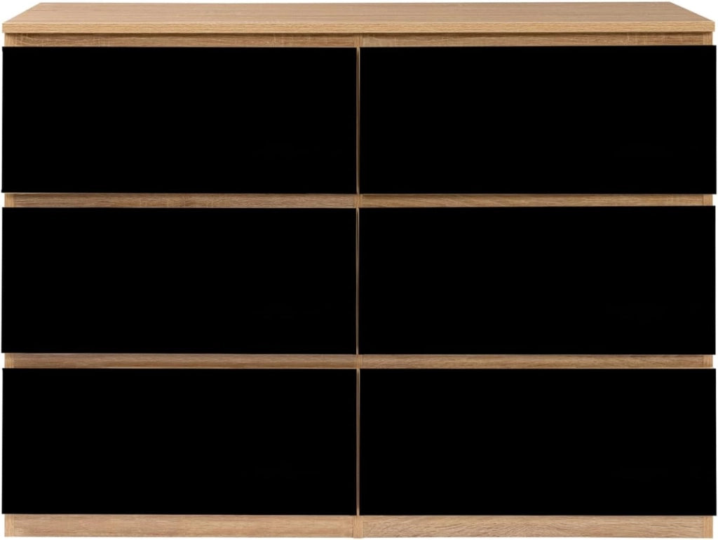 TOMI 110 cm cassettiera a 6 cassetti in legno effetto faggio e nero